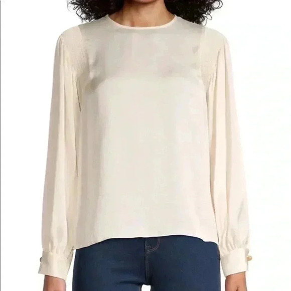 VINCE smocked chiffon blouse NEW size large - Picture 2 of 7